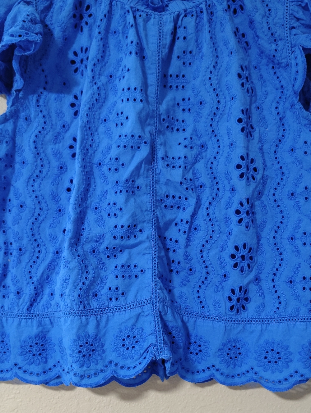 Jennifer & Grace 100% Cotton Eyelet Ruffle High Neck Button Back Top Size L Boho - Picture 5 of 13